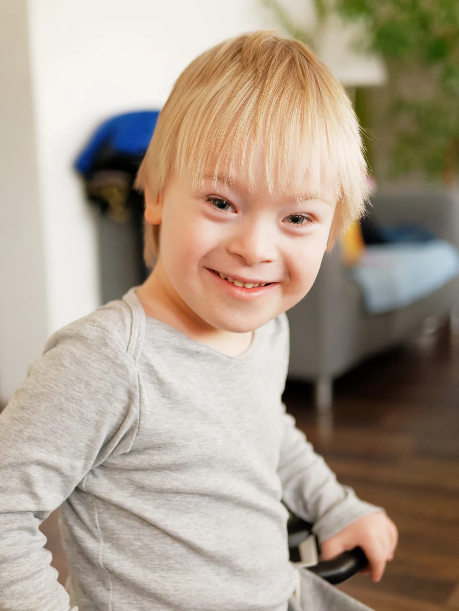 A young boy smiling
